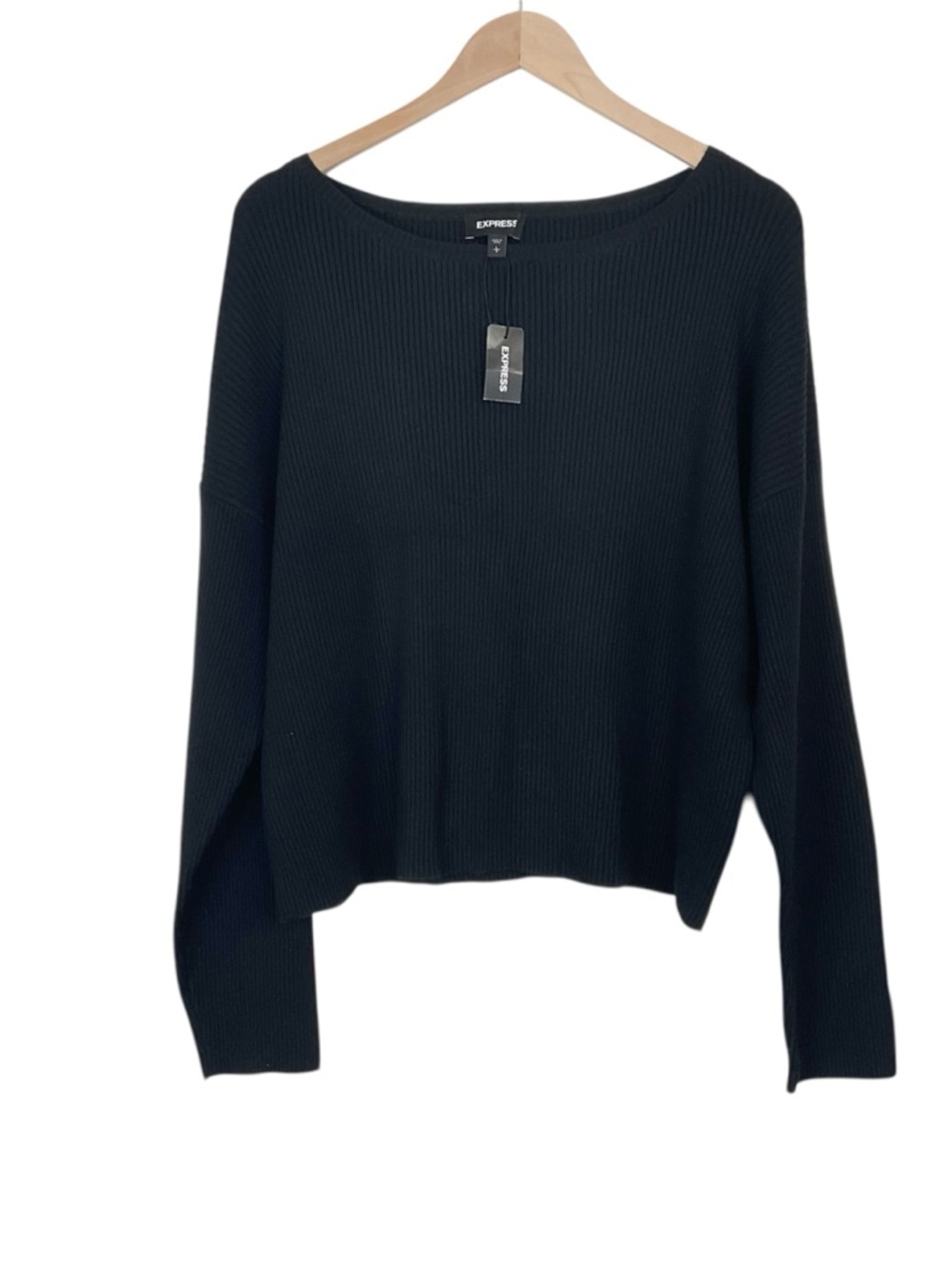 Express Black Stretchy Knit Crop Sweater Long Sleeve Size Large